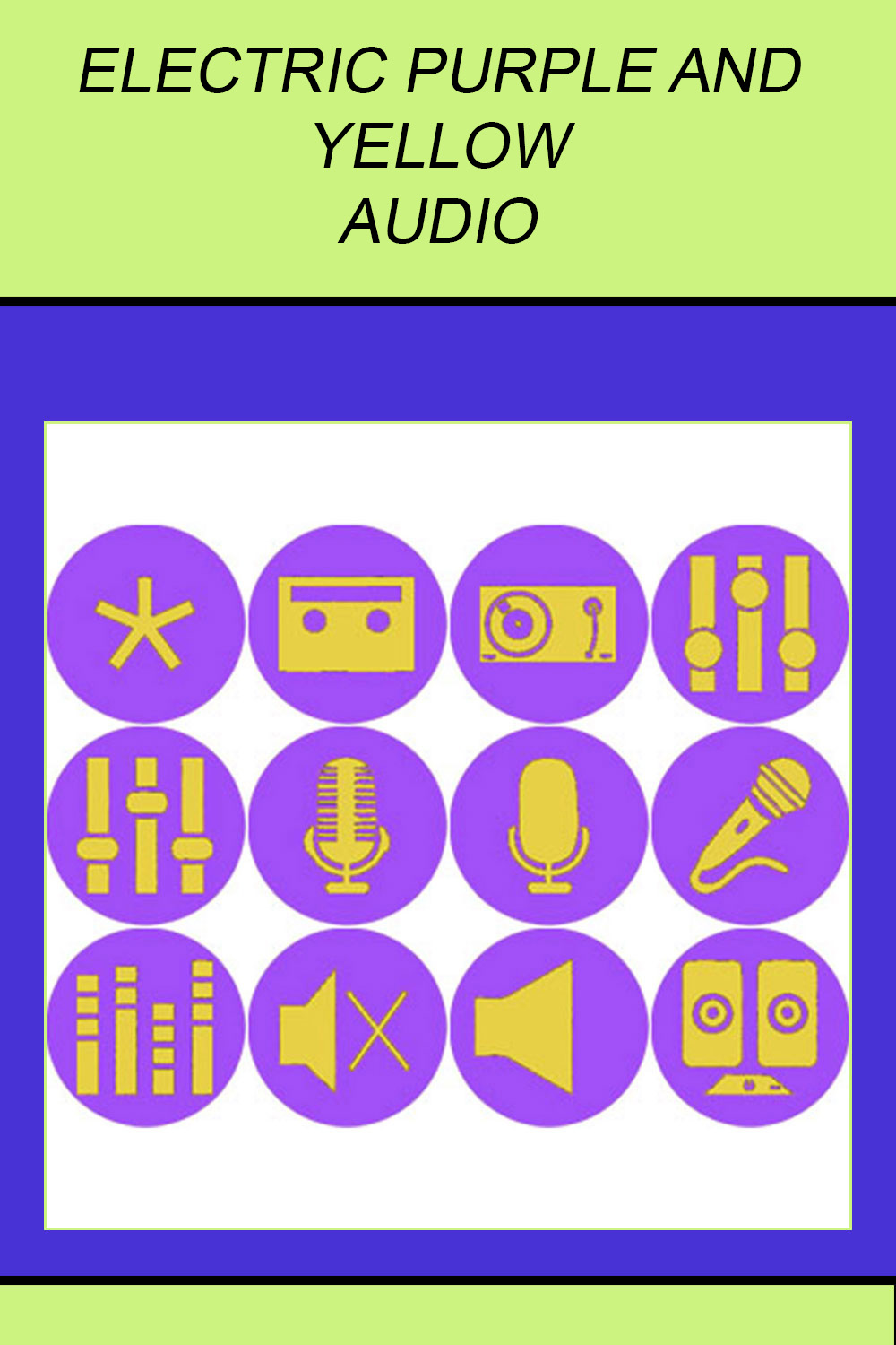 ELECTRIC PURPLE AND YELLOW AUDIO ICONS pinterest preview image.