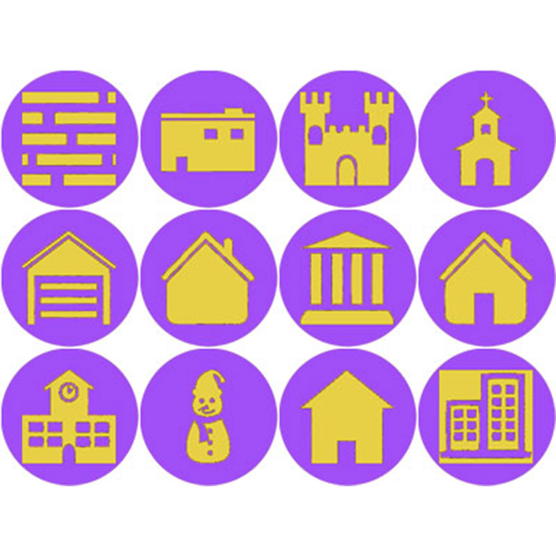 ELECTRIC PURPLE AND YELLOW BUILDING ICONS cover image.