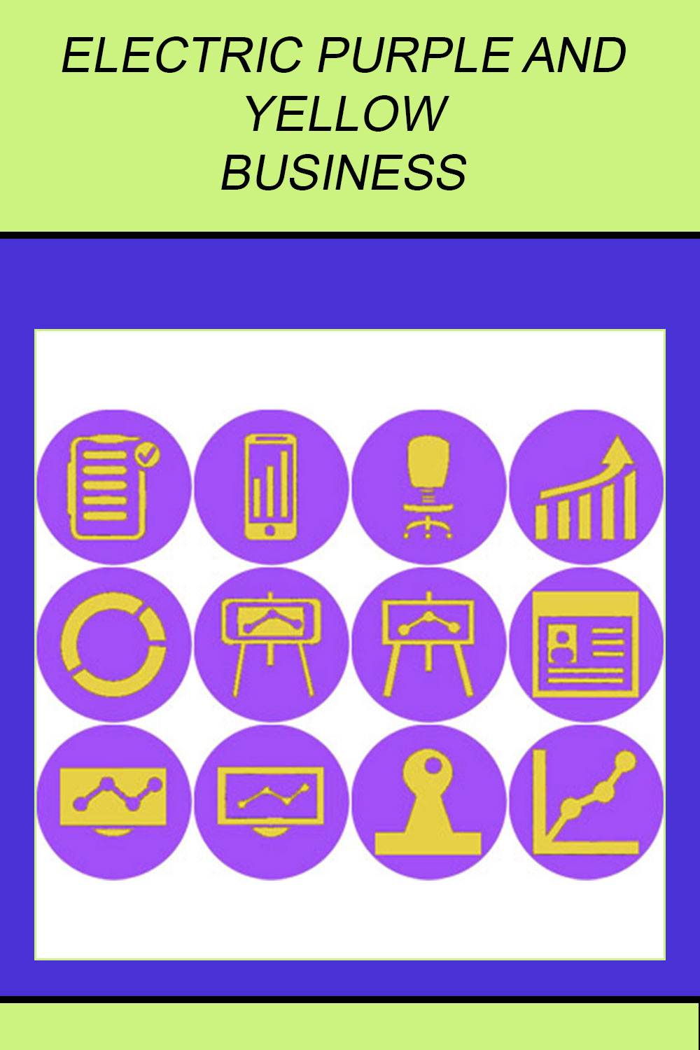 ELECTRIC PURPLE AND YELLOW BUSINESS ICONS pinterest preview image.