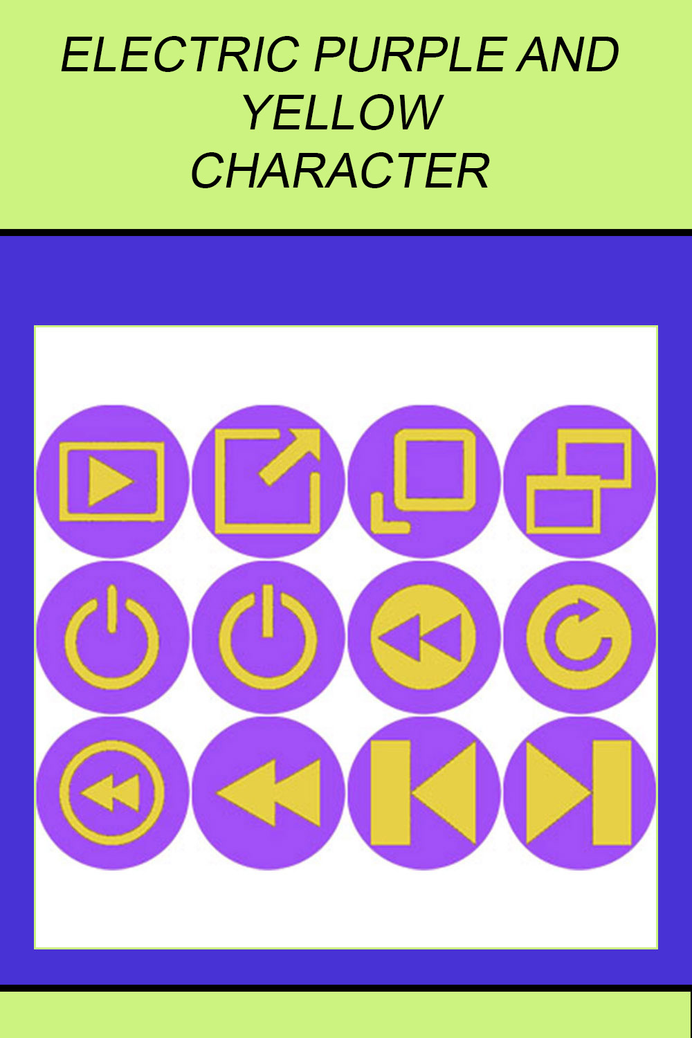 ELECTRIC PURPLE AND YELLOW CHARACTER ICONS pinterest preview image.