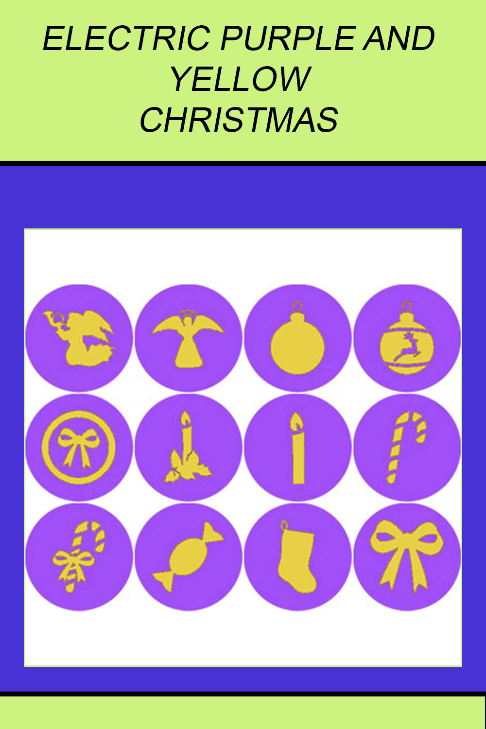 ELECTRIC PURPLE AND YELLOW CHRISTMAS ICONS pinterest preview image.