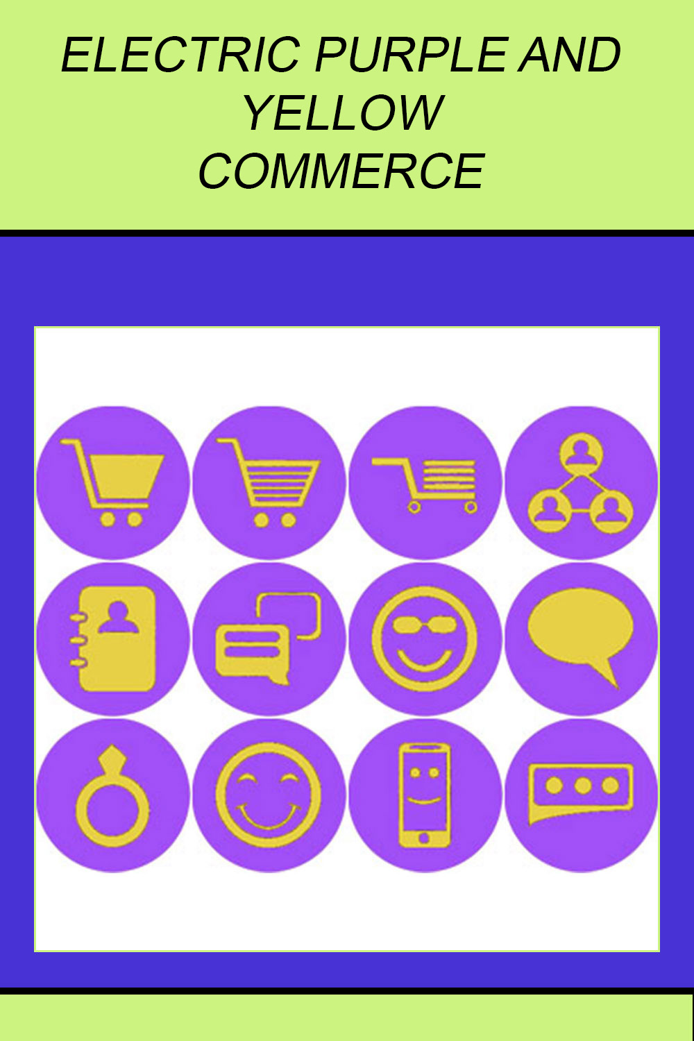 ELECTRIC PURPLE AND YELLOW COMMERCE ICONS pinterest preview image.