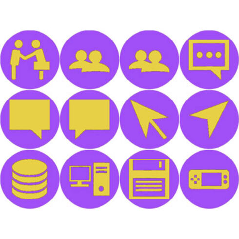 ELECTRIC PURPLE AND YELLOW COMMUNICATION ICONS cover image.