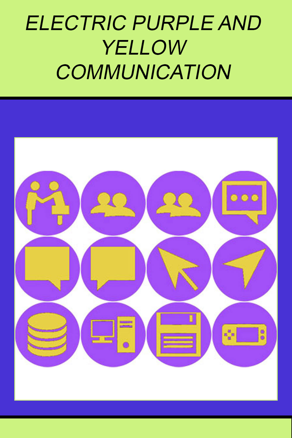 ELECTRIC PURPLE AND YELLOW COMMUNICATION ICONS pinterest preview image.