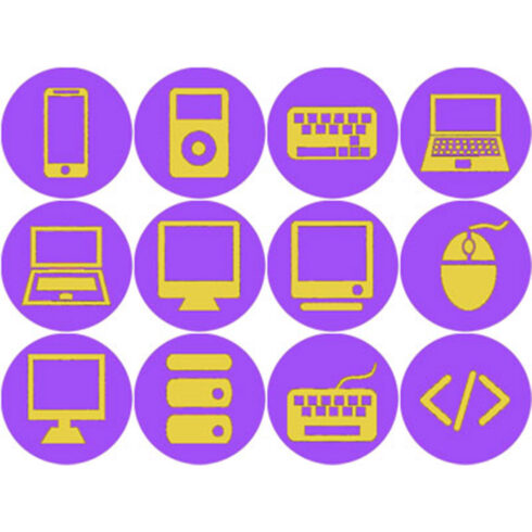 ELECTRIC PURPLE AND YELLOW COMPUTER ICONS cover image.