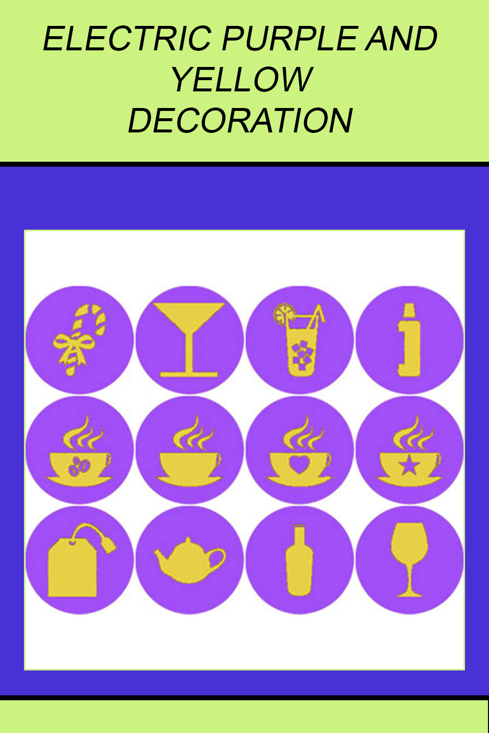 ELECTRIC PURPLE AND YELLOW DECORATION ICONS pinterest preview image.