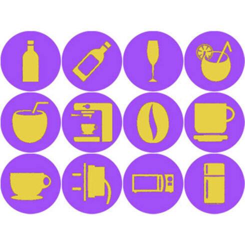 ELECTRIC PURPLE AND YELLOW DRINK ICONS cover image.