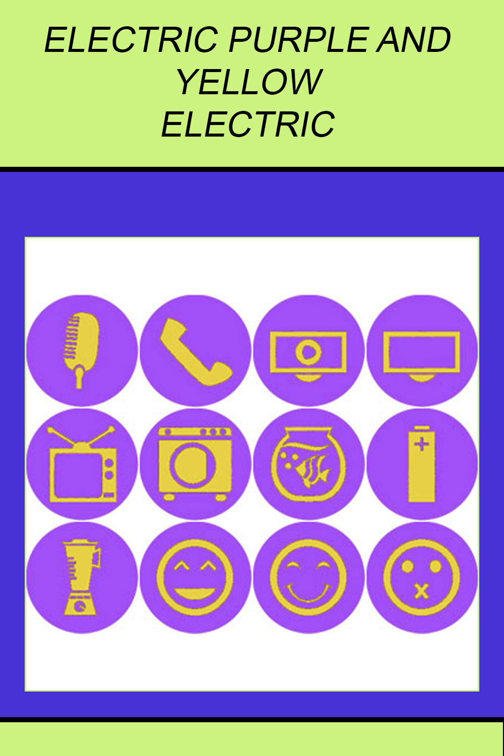 ELECTRIC PURPLE AND YELLOW ELECTRIC ICONS pinterest preview image.