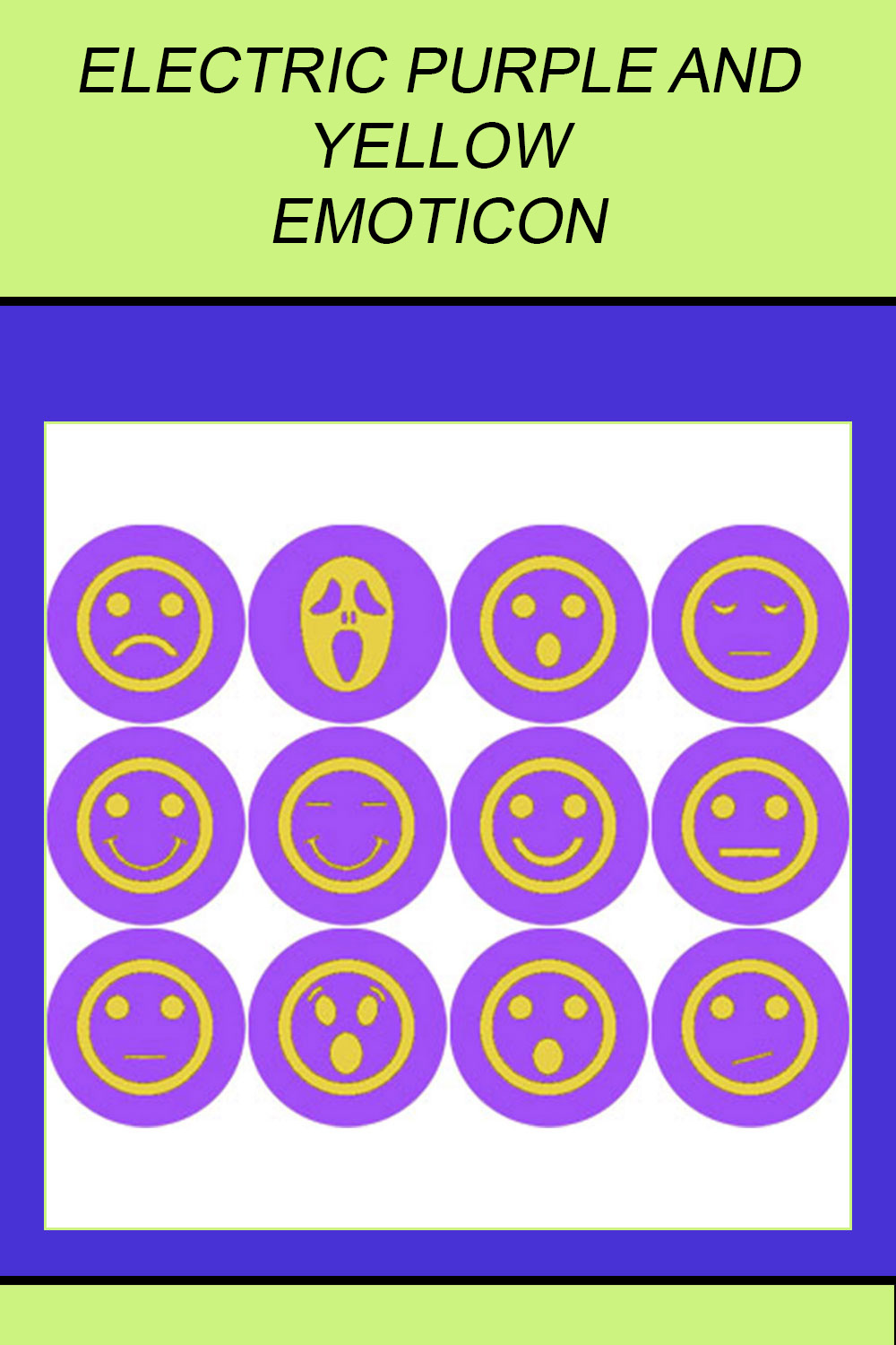 ELECTRIC PURPLE AND YELLOW EMOTICON ICONS pinterest preview image.