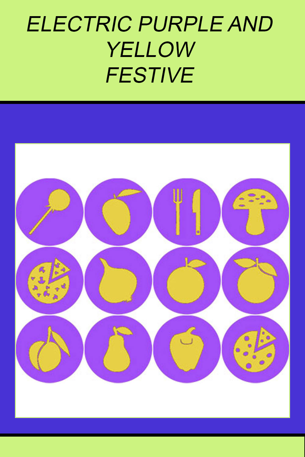 ELECTRIC PURPLE AND YELLOW FESTIVE ICONS pinterest preview image.