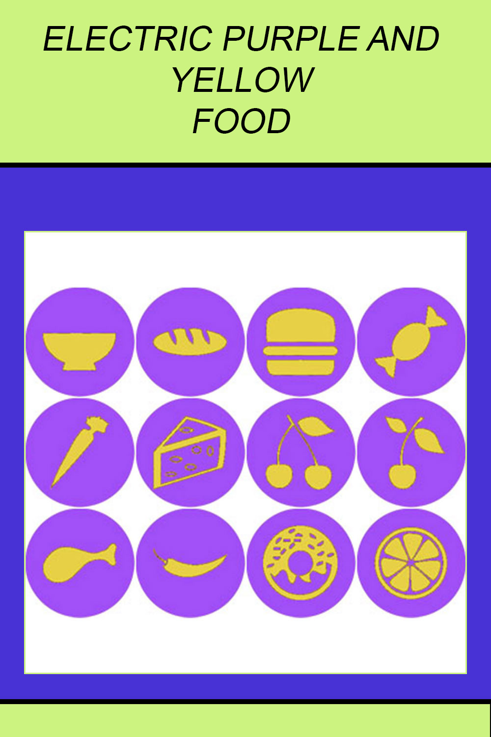 ELECTRIC PURPLE AND YELLOW FOOD ICONS pinterest preview image.