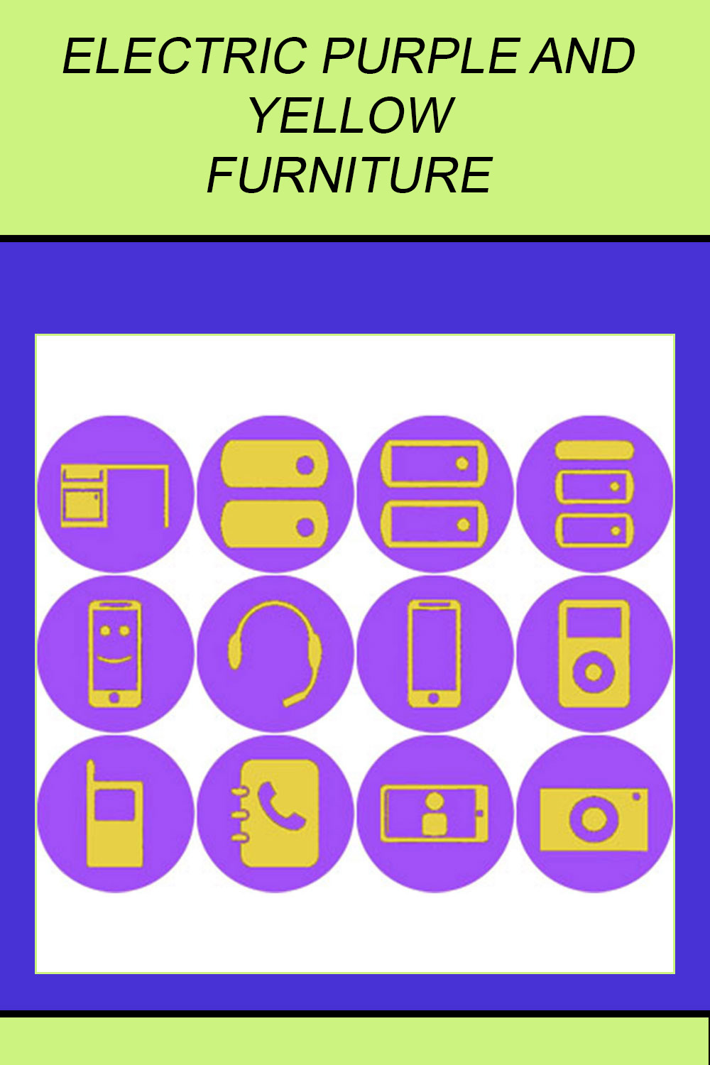 ELECTRIC PURPLE AND YELLOW FURNITURE ICONS pinterest preview image.