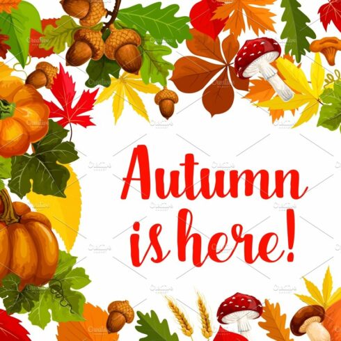 Autumn season poster with fall leaf and pumpkin cover image.