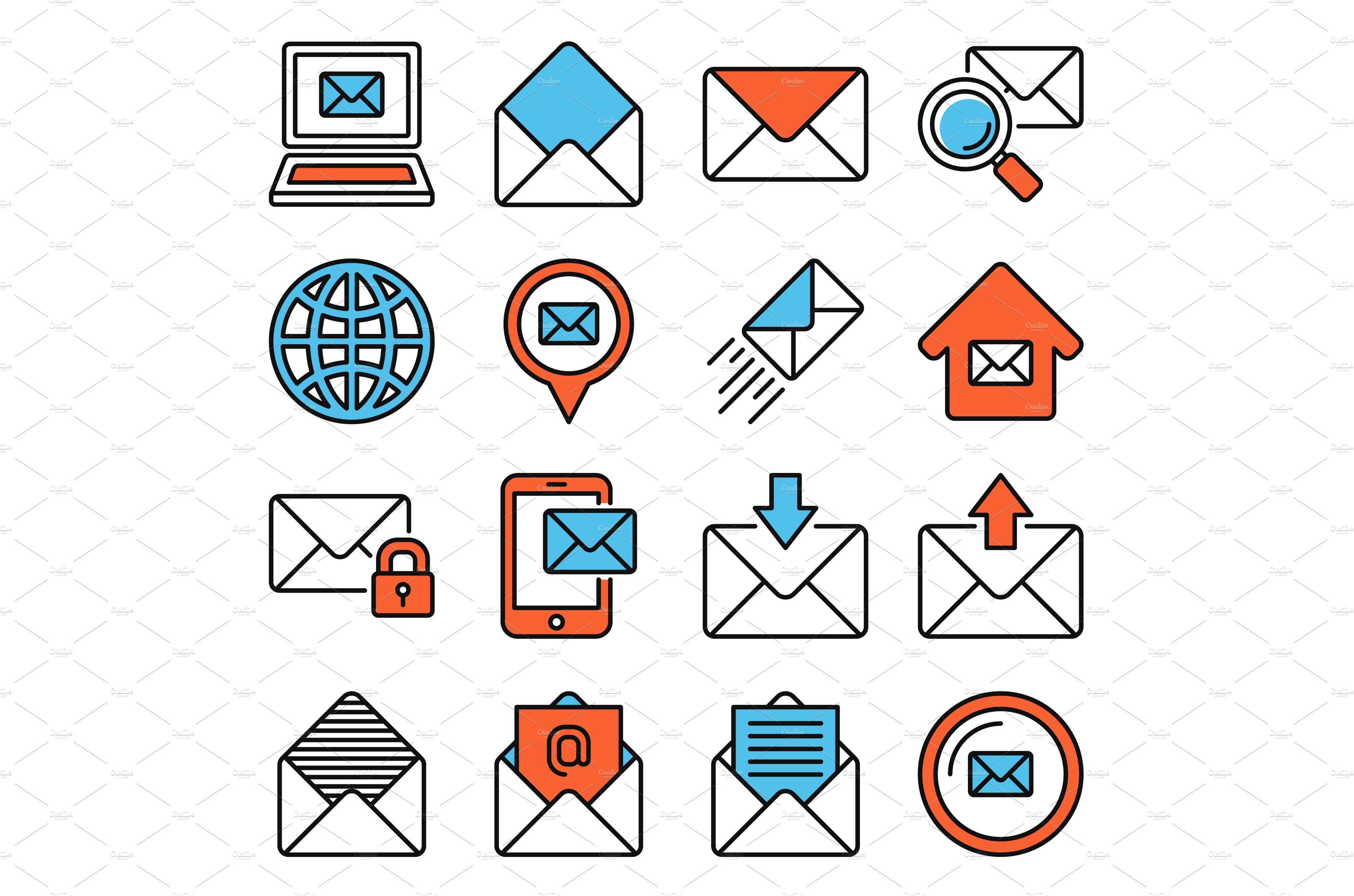 Email and Message Icons Set on White cover image.