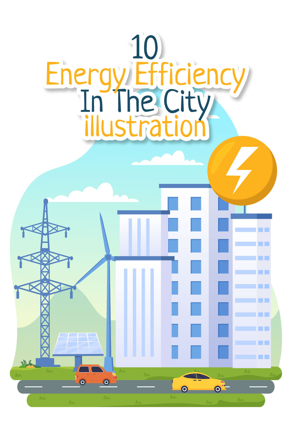 10 Energy Efficiency in the City Illustration pinterest preview image.