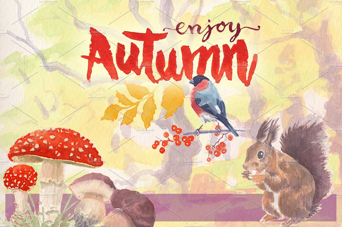 Autumn watercolor clipart set preview image.
