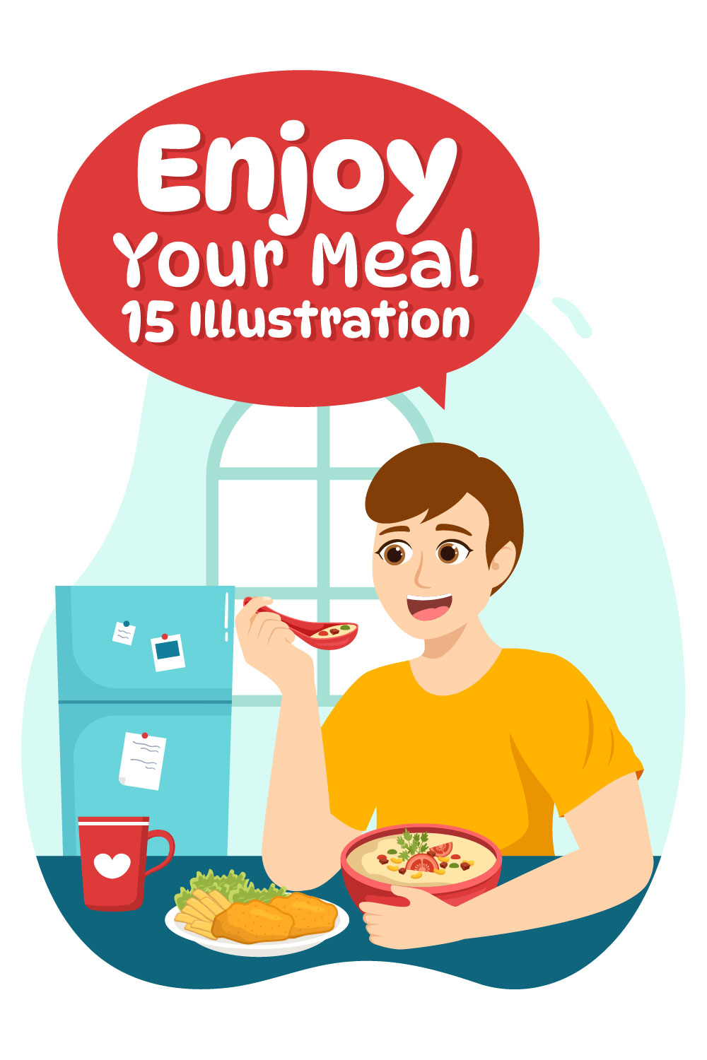 15 Enjoy Your Meal Vector Illustration pinterest preview image.