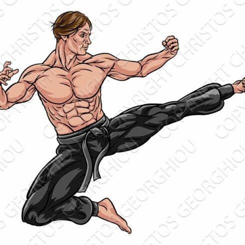 Karate Kung Fu Flying Kick Man Cartoon cover image.