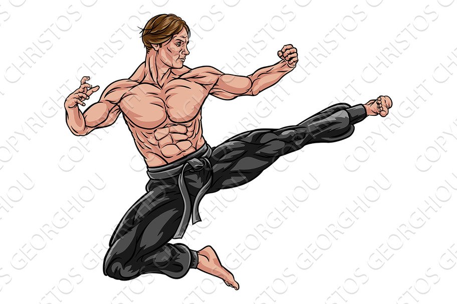 Karate Kung Fu Flying Kick Man Cartoon cover image.