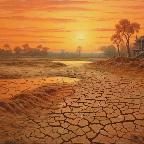 Dry land at sunset, representing drought and lack of water, climate change ... cover image.