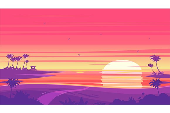 Sunset beach landscape  (vector) cover image.