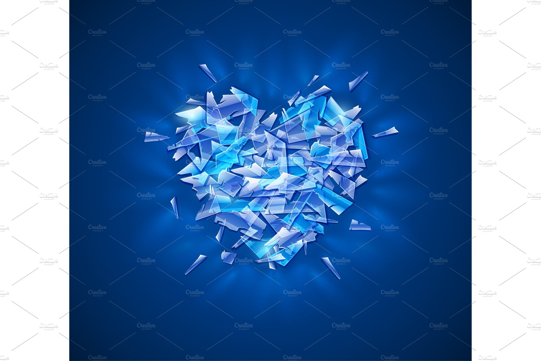Broken diamond heart. Crystal glass cover image.