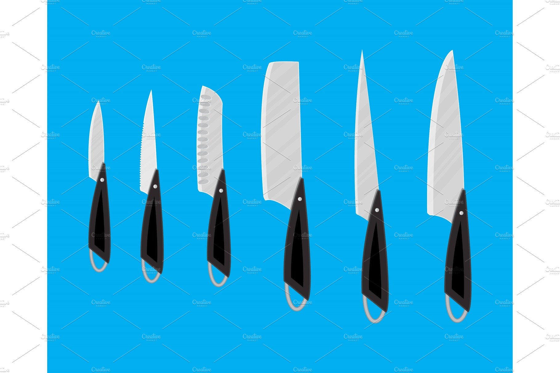Set of kitchen knives for various cover image.