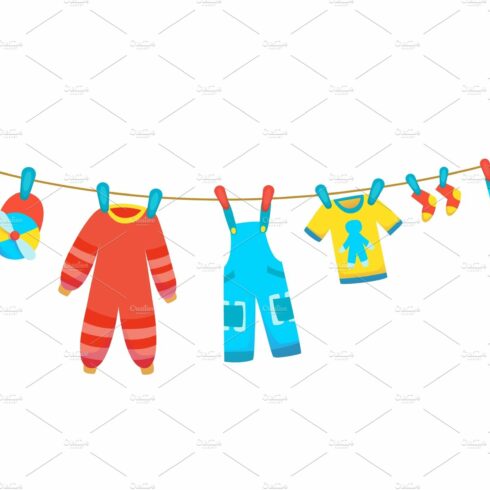 Various items of baby clothes on cover image.
