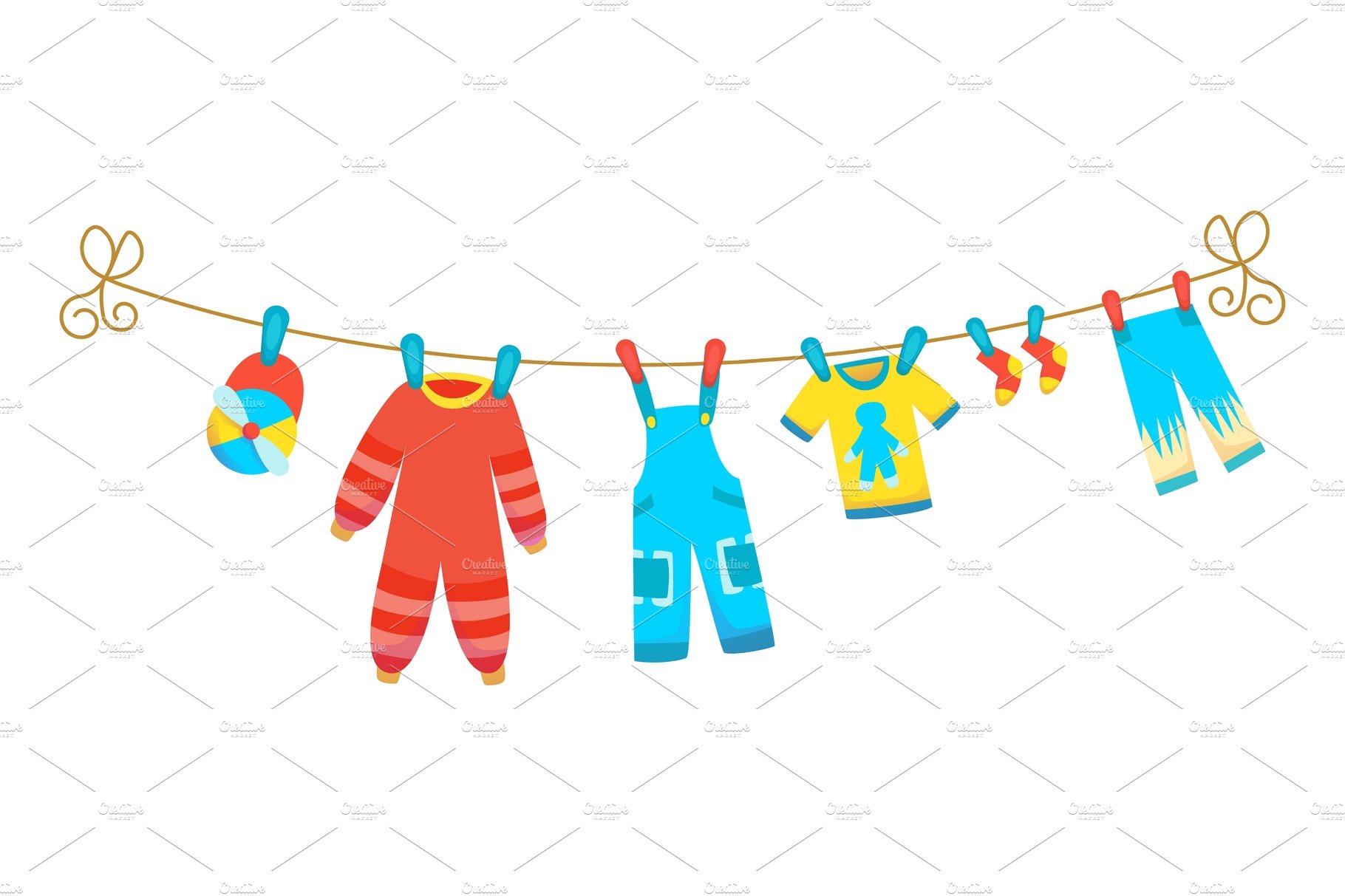 Various items of baby clothes on cover image.