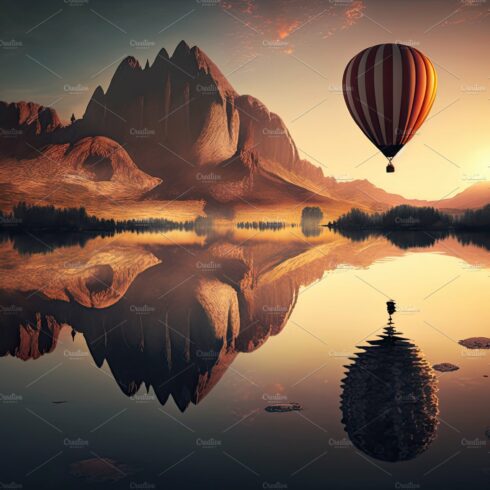 Hot Air Balloons Festival Flying Over a beautiful lake. Generati cover image.