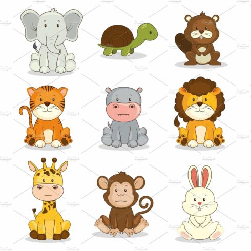 cute adorable animal icon set cover image.