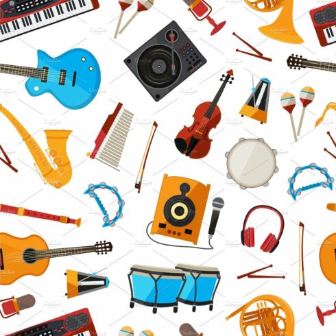 Vector cartoon musical instruments cover image.