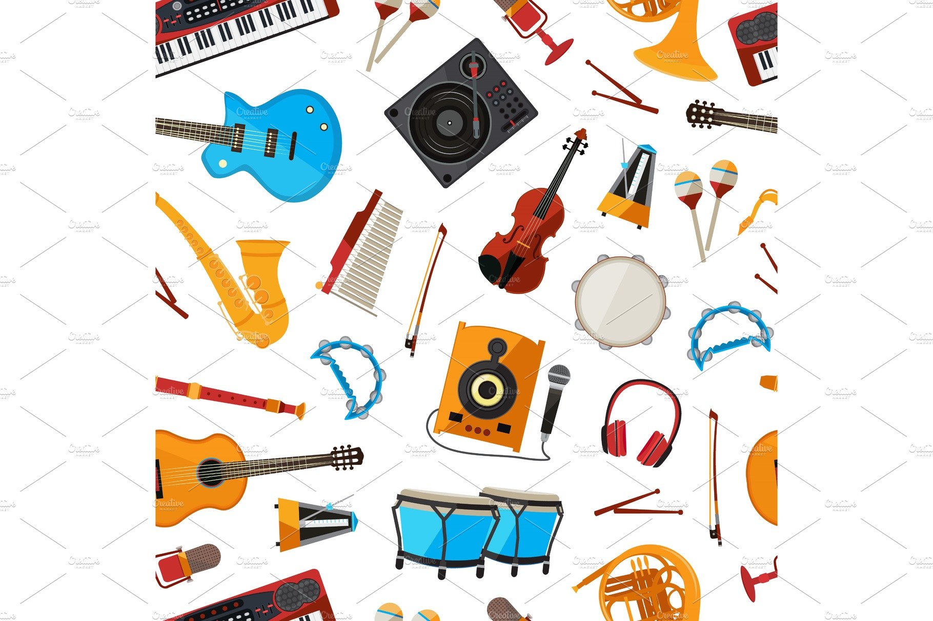 Vector cartoon musical instruments cover image.