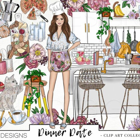 Fashion Girl Food Chef Clip Art cover image.
