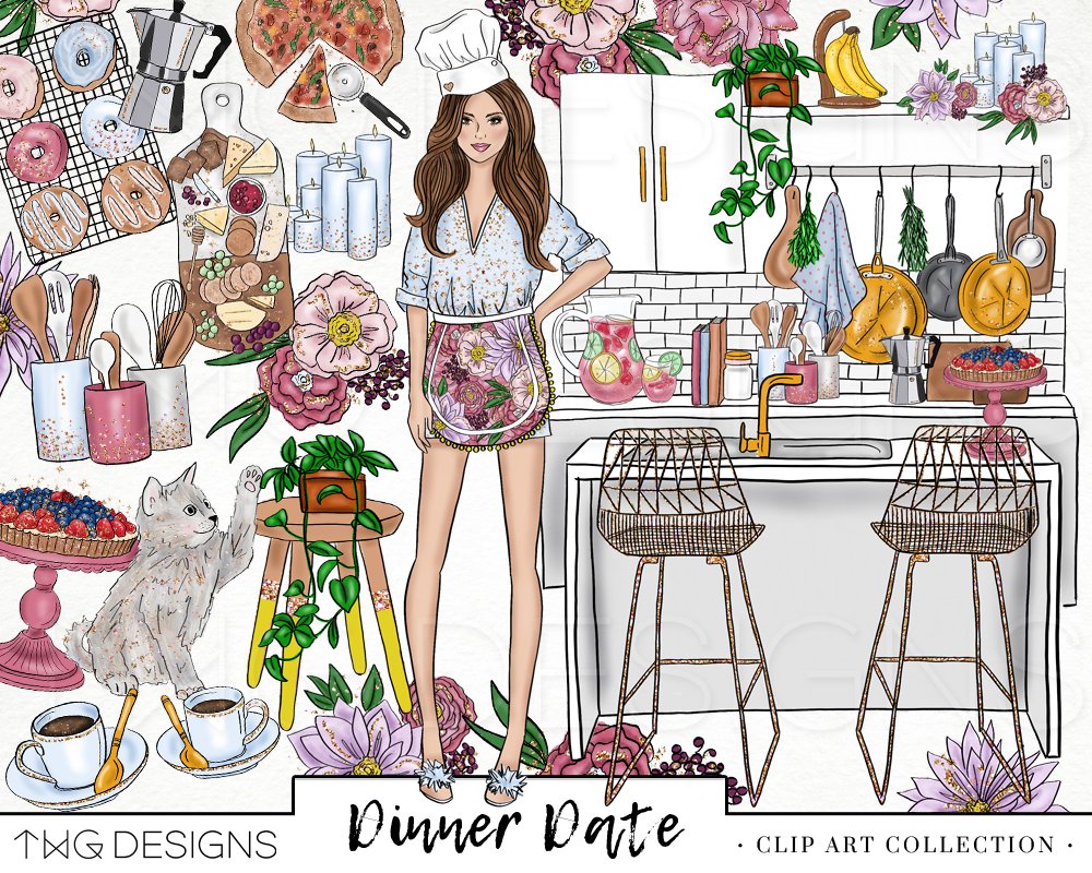 Fashion Girl Food Chef Clip Art cover image.