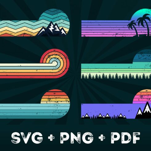 9 Horizontal Sunsets Bundle SVG PNG cover image.