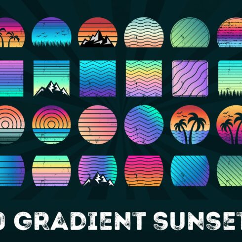 30 Gradient Sunset Bundle SVG PNG cover image.