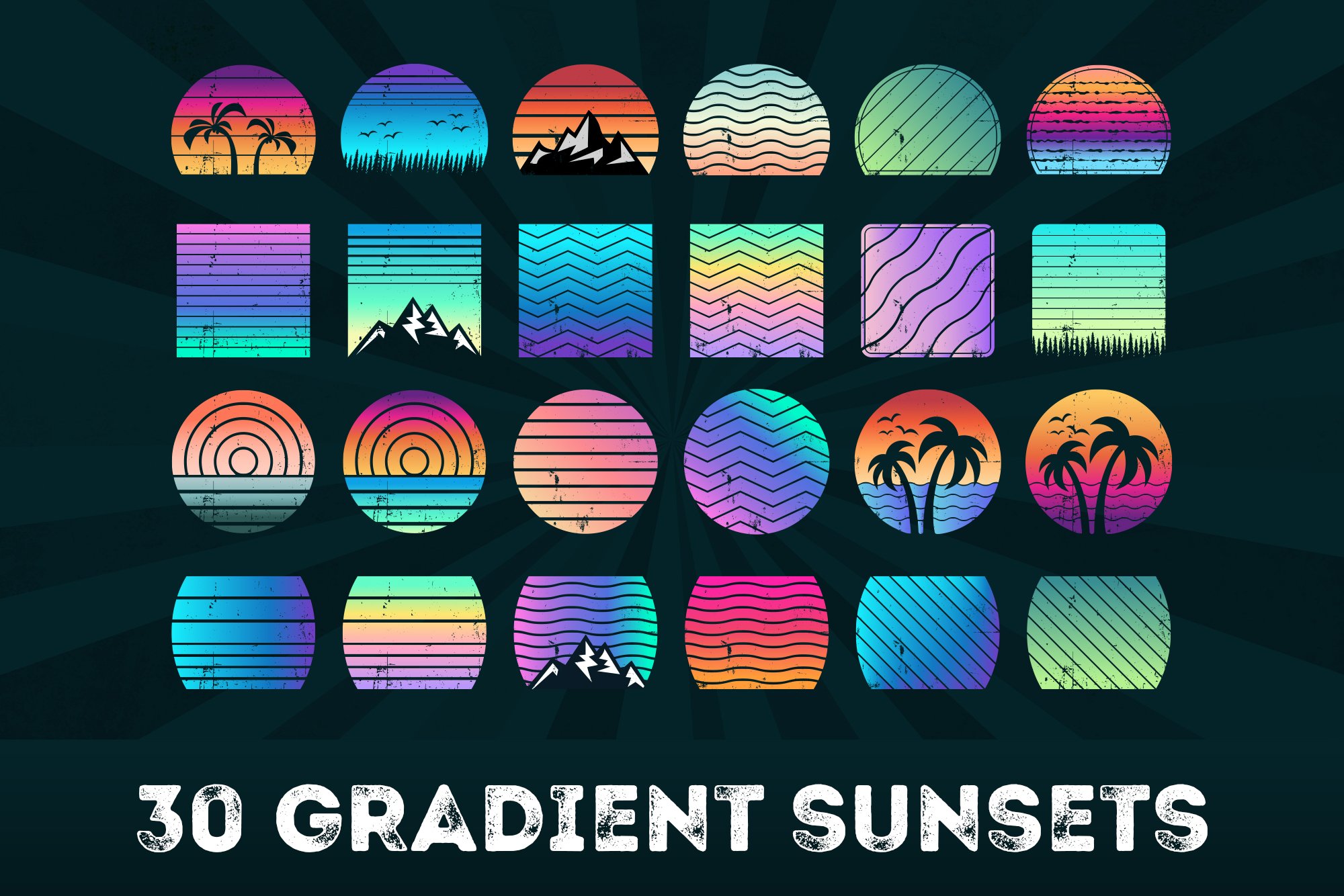 30 Gradient Sunset Bundle SVG PNG cover image.