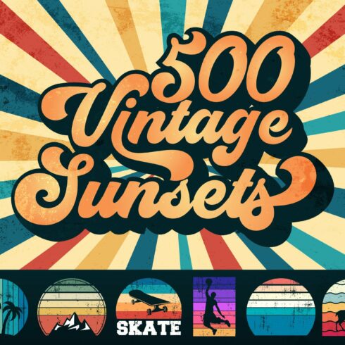 500 Retro SVG Vintage Sunsets Bundle cover image.