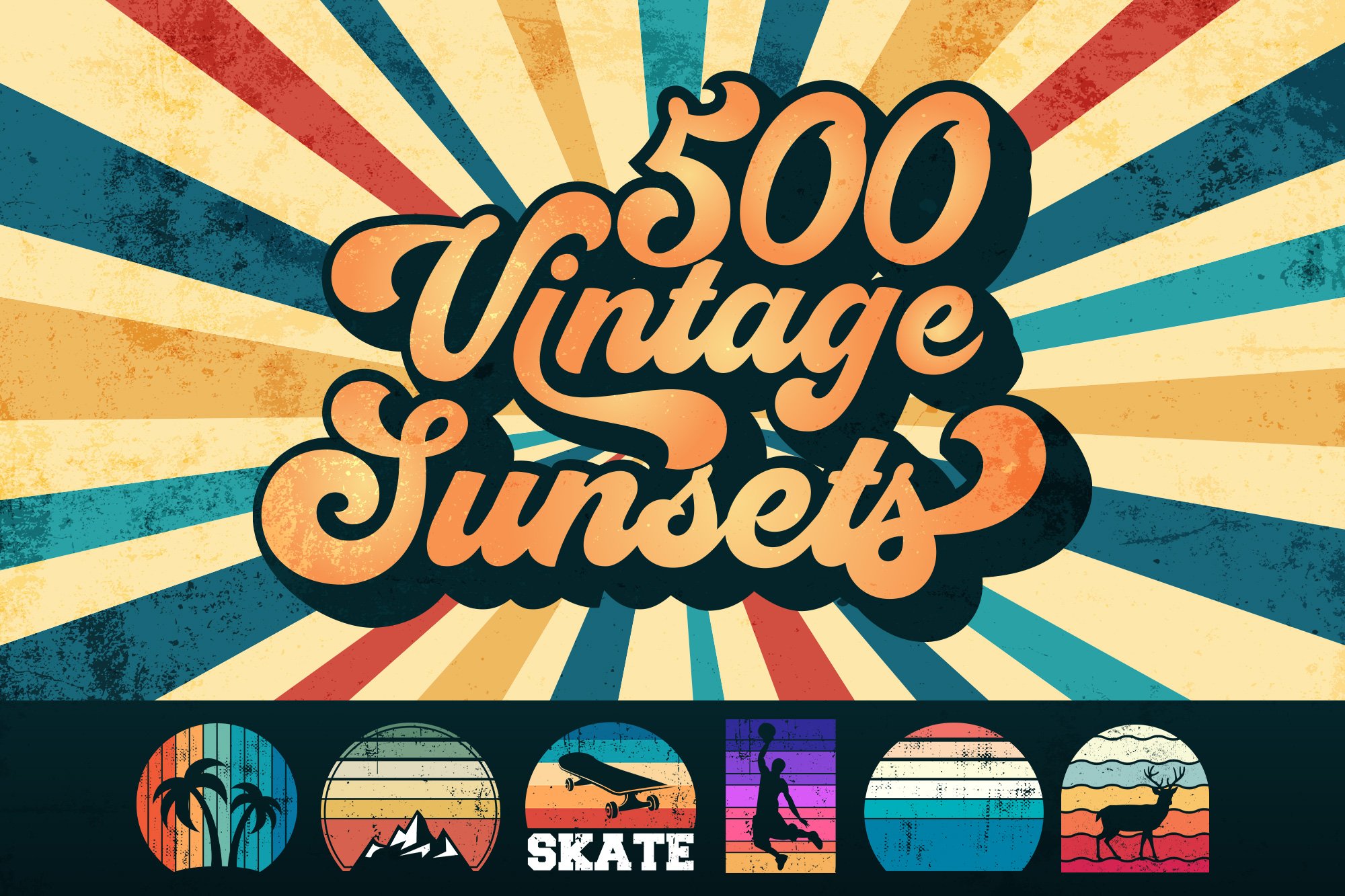 500 Retro SVG Vintage Sunsets Bundle cover image.