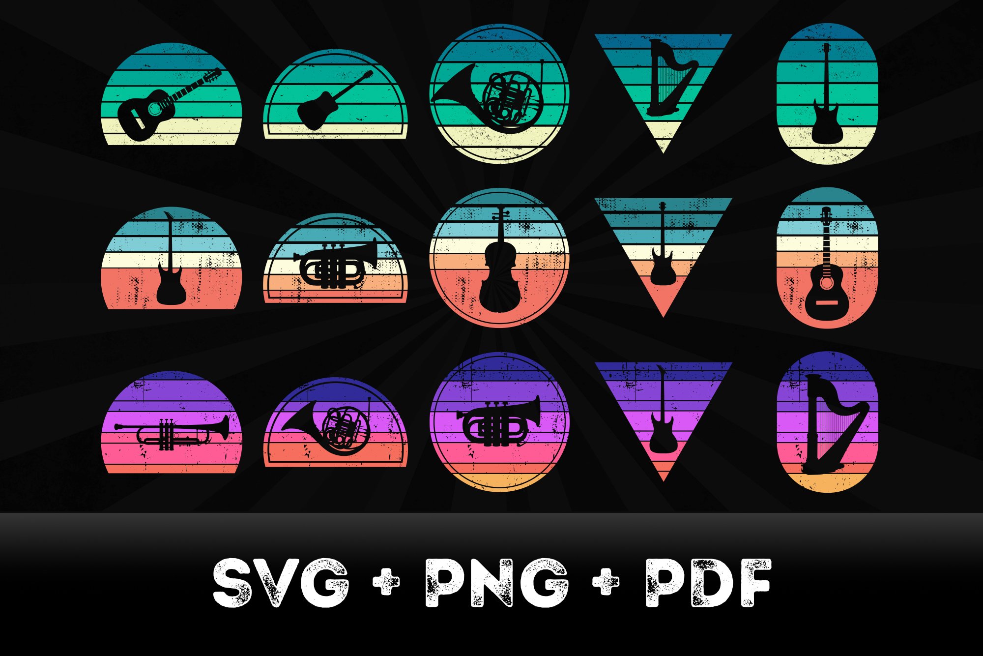 23 Print on Demand Music Sunsets SVG preview image.