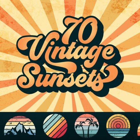 70 Vintage Sunset Bundle SVG PNG PDF cover image.