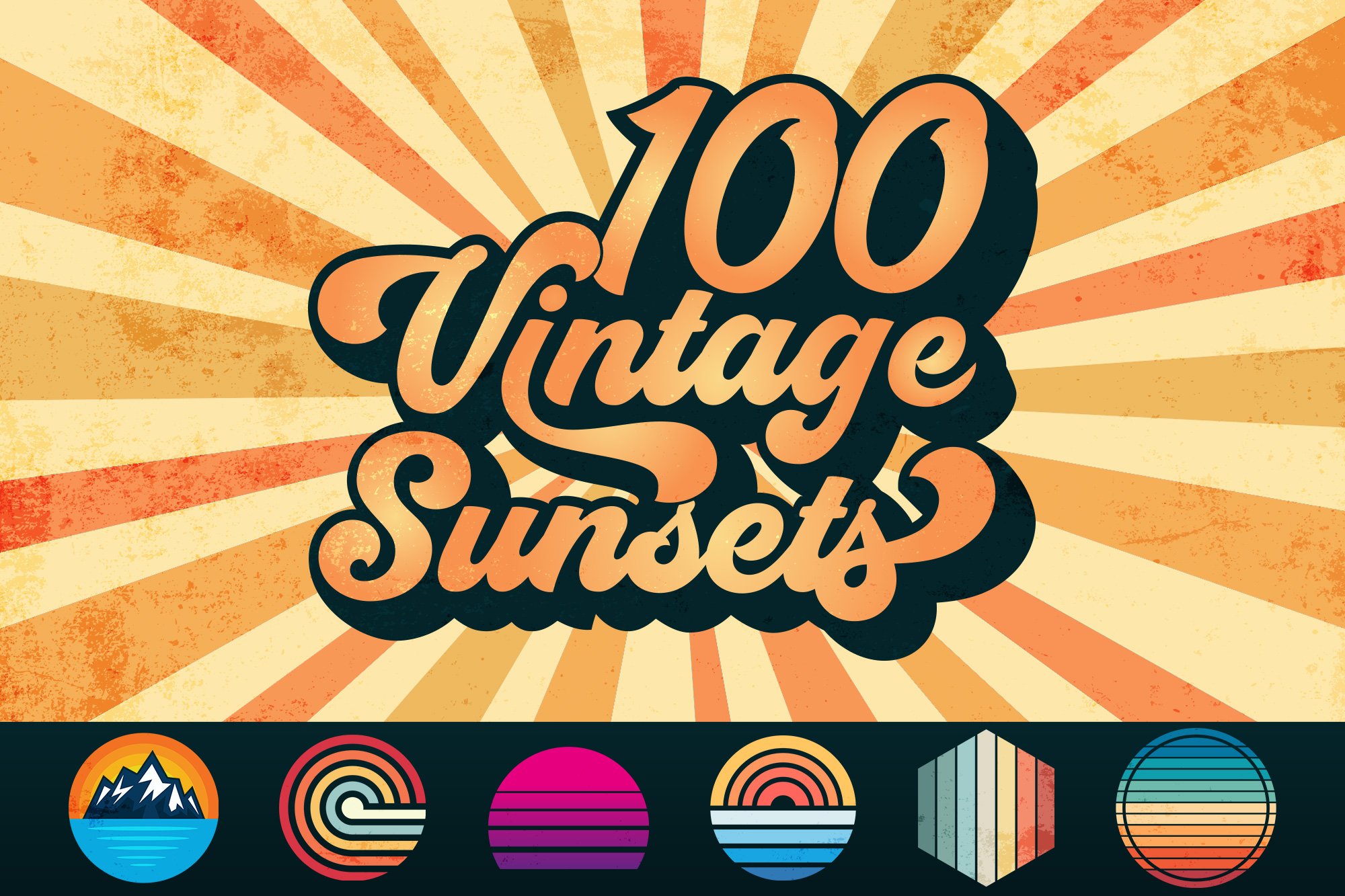 100 Vintage Retro Sunset Bundle SVG cover image.