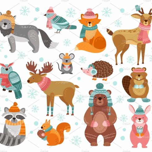 Winter animal characters. Style cover image.