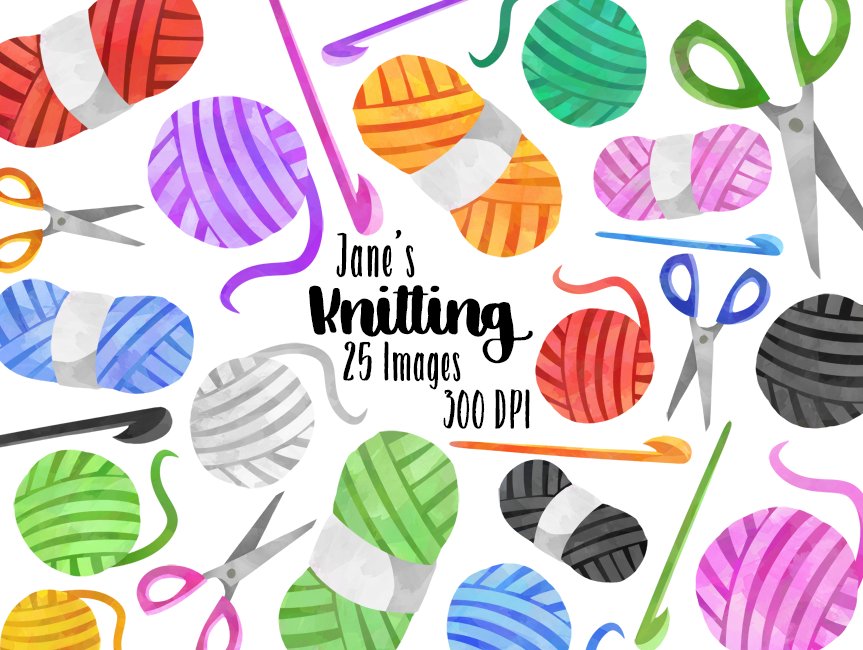 Watercolor Knitting Clipart cover image.