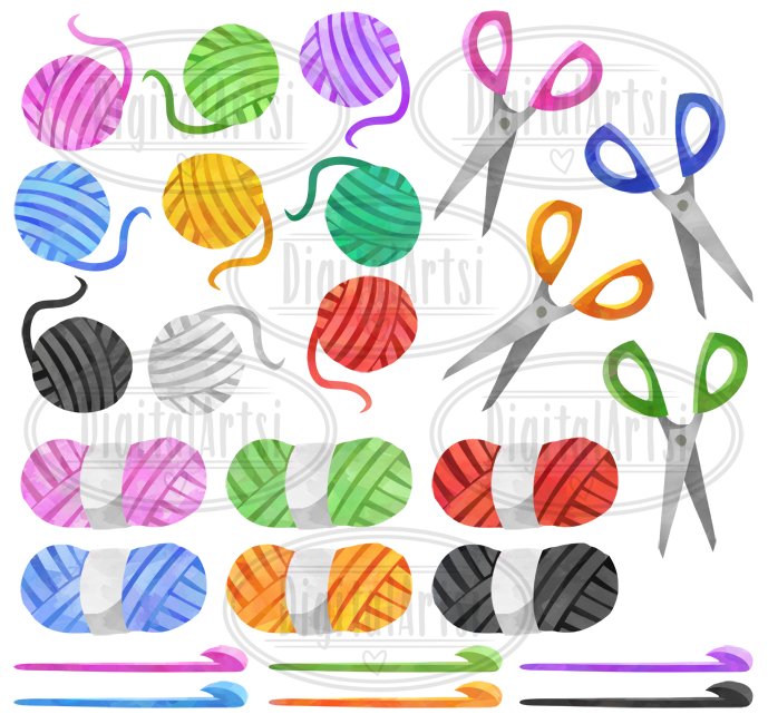 Watercolor Knitting Clipart preview image.