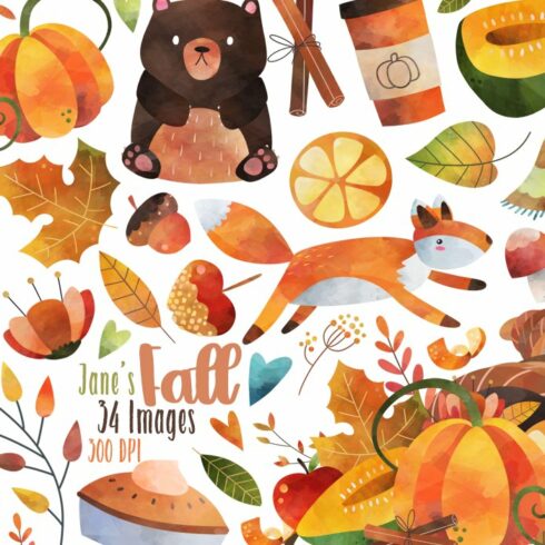 Watercolor Fall Clipart cover image.