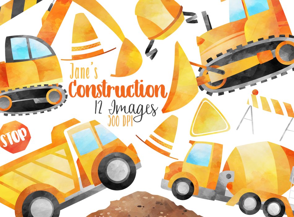 Watercolor Construction Clipart cover image.