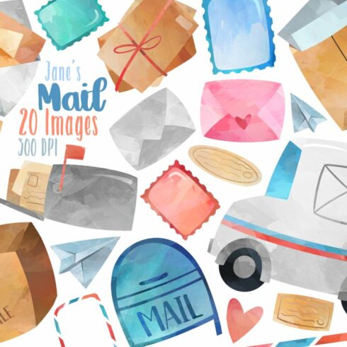 Watercolor Postage Clipart cover image.