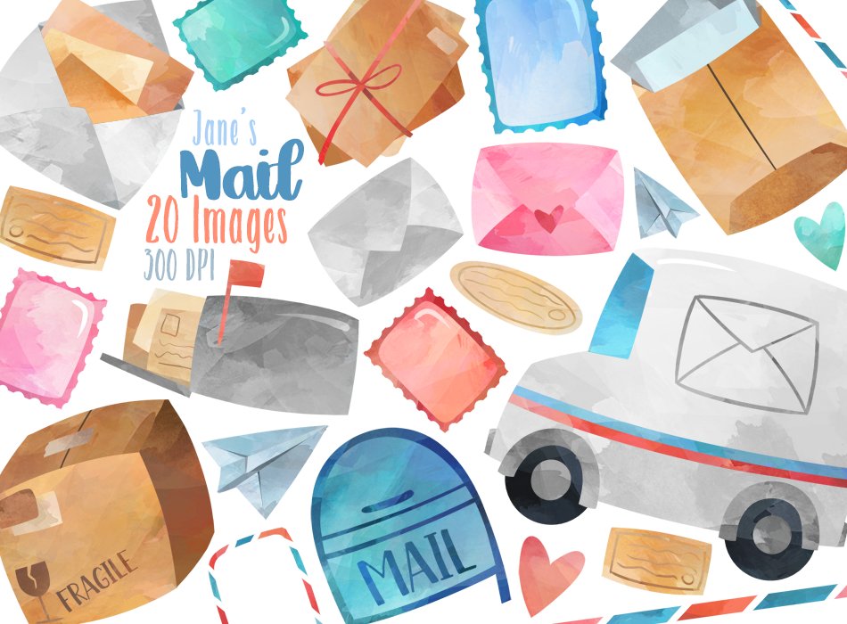 Watercolor Postage Clipart cover image.